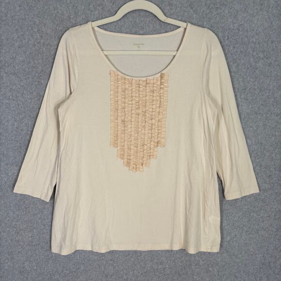 Garnet Hill Shirt Small Cream Ivory Ruffle Tuxedo Jersey Stretch Basic Neutral - Picture 1 of 10